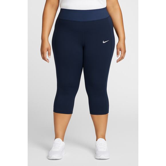 Nike Power Essential Capri Leggings Plus Size 1X Navy Blue Two Tone Waistband - Picture 1 of 8
